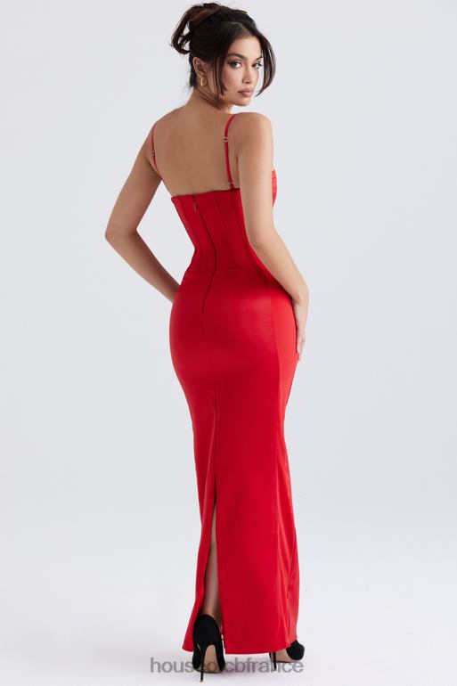 House of CB robe longue corset en satin rouge Shani N888H357 vêtements