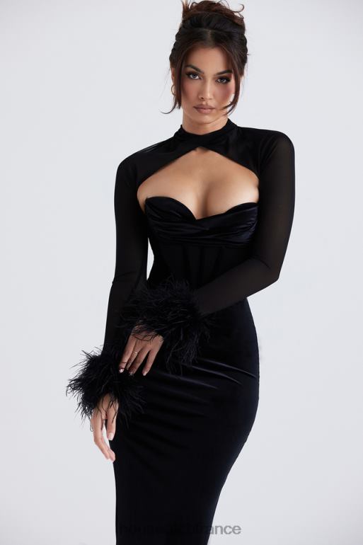 House of CB robe longue corset en velours noir thalia N888H355 vêtements