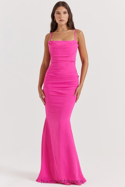 House of CB robe longue corset rose vif milena N888H181 vêtements