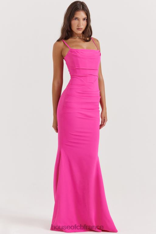 House of CB robe longue corset rose vif milena N888H181 vêtements