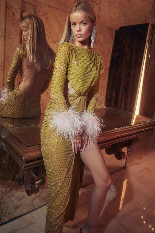 House of CB robe longue cristallisée gina chartreuse N888H332 vêtements