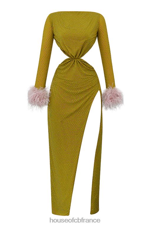 House of CB robe longue cristallisée gina chartreuse N888H332 vêtements