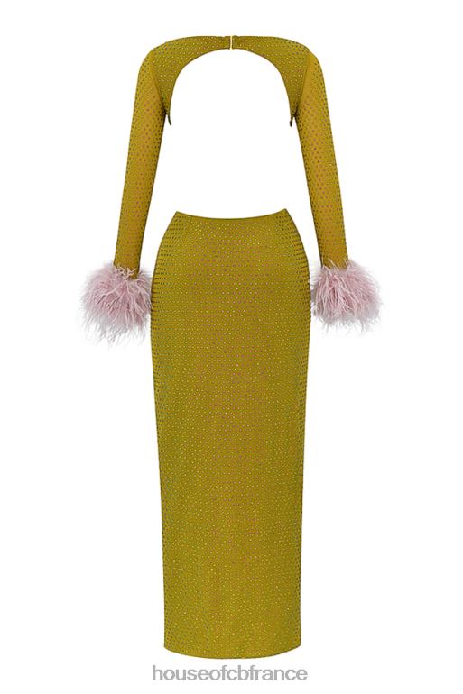House of CB robe longue cristallisée gina chartreuse N888H332 vêtements