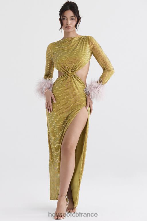 House of CB robe longue cristallisée gina chartreuse N888H332 vêtements