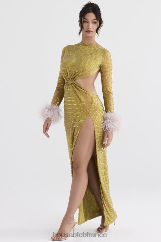 House of CB robe longue cristallisée gina chartreuse N888H332 vêtements