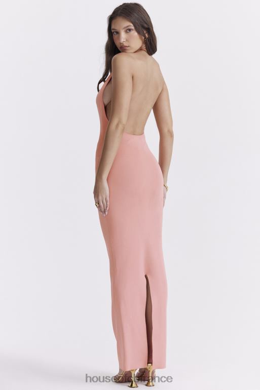 House of CB robe longue à décolleté plongeant camelia abricot N888H227 vêtements