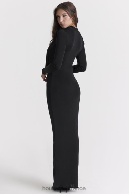 House of CB robe longue drapée noire Saskia N888H274 vêtements