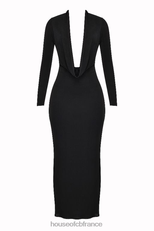 House of CB robe longue drapée noire Saskia N888H274 vêtements