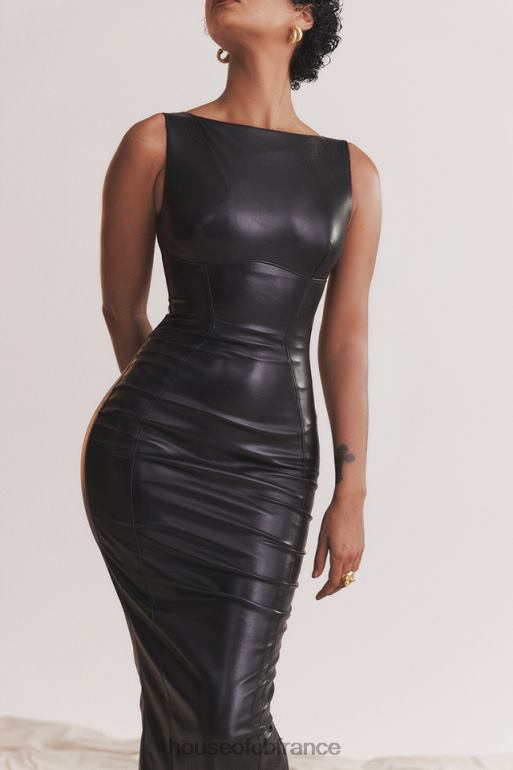 House of CB robe longue en cuir végétalien noir sahara N888H166 vêtements