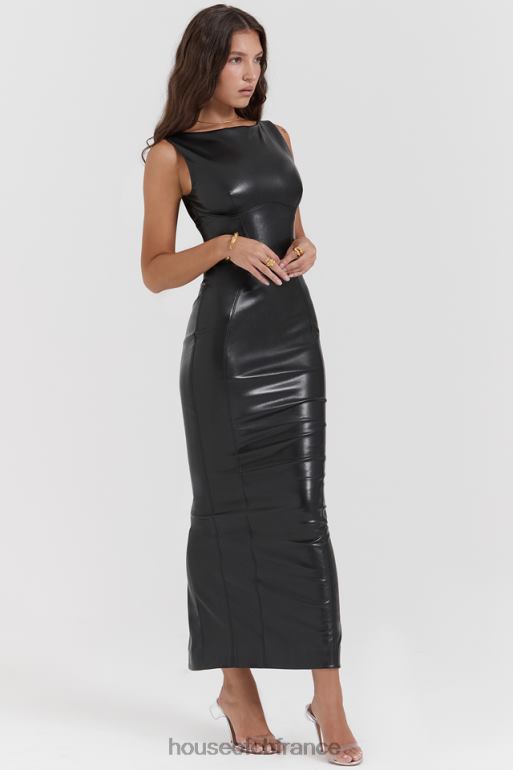 House of CB robe longue en cuir végétalien noir sahara N888H166 vêtements