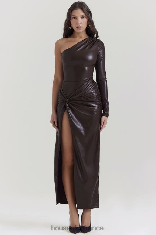 House of CB robe longue en cuir végétalien octavia cacao N888H130 vêtements