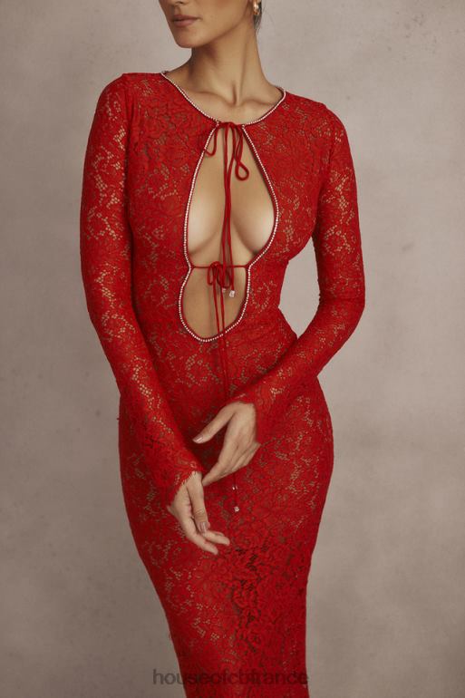 House of CB robe longue en dentelle rouge Lisandra N888H340 vêtements