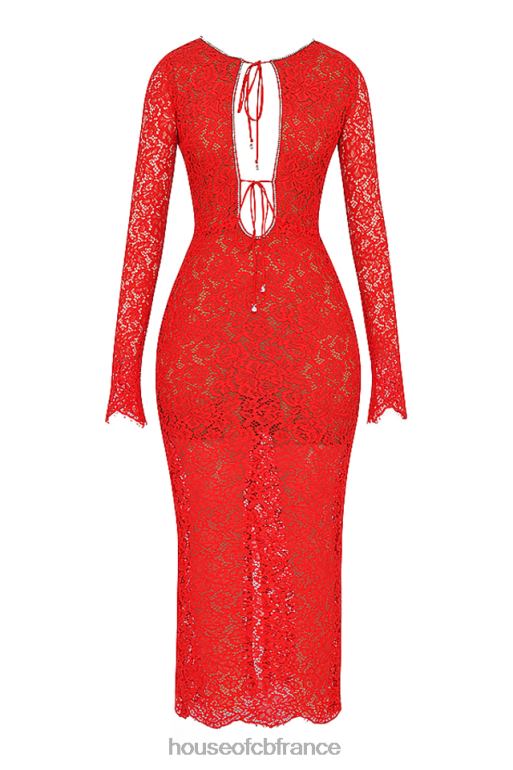 House of CB robe longue en dentelle rouge Lisandra N888H340 vêtements