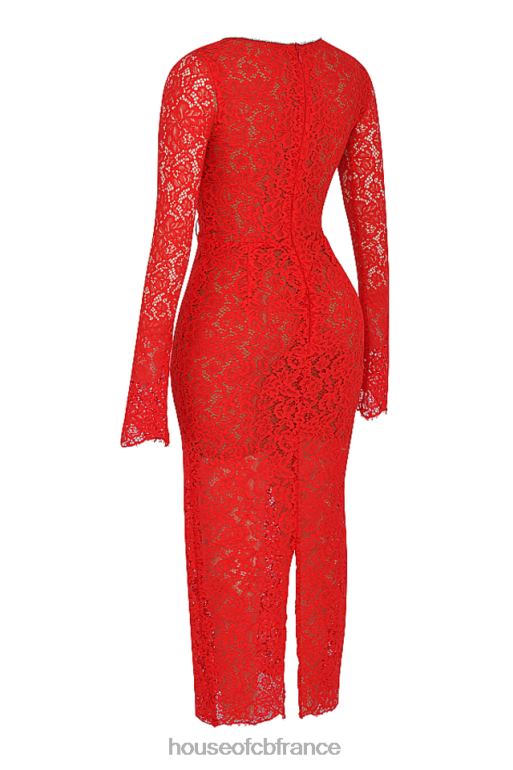 House of CB robe longue en dentelle rouge Lisandra N888H340 vêtements