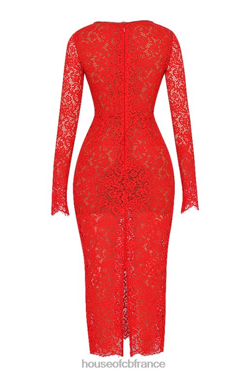 House of CB robe longue en dentelle rouge Lisandra N888H340 vêtements