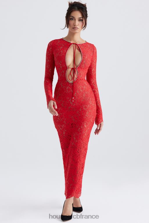 House of CB robe longue en dentelle rouge Lisandra N888H340 vêtements