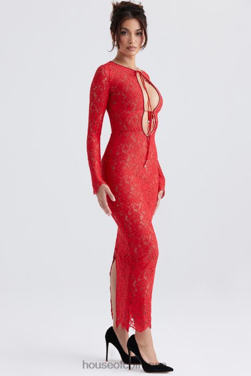 House of CB robe longue en dentelle rouge Lisandra N888H340 vêtements