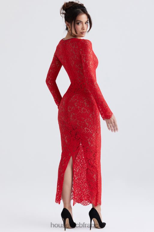 House of CB robe longue en dentelle rouge Lisandra N888H340 vêtements