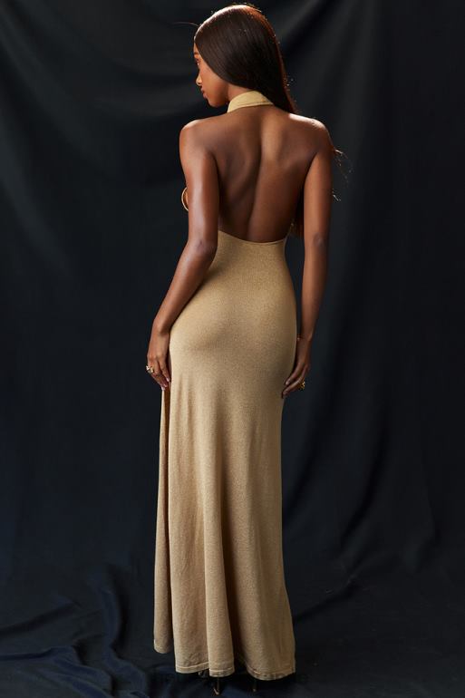 House of CB robe longue en maille dorée Selia N888H113 vêtements