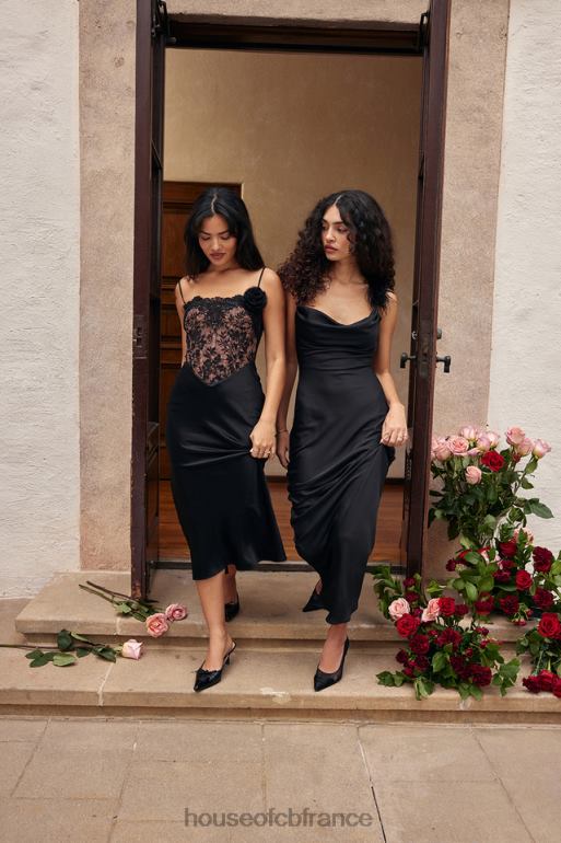 House of CB robe longue en satin noir tabitha N888H299 vêtements
