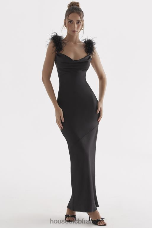 House of CB robe longue en satin noir tabitha N888H299 vêtements