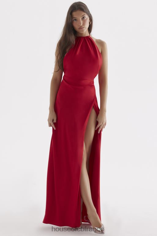 House of CB robe longue fendue sur la cuisse rose rouge zanab N888H290 vêtements