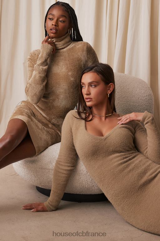 House of CB robe longue floue camel Lucille N888H312 vêtements
