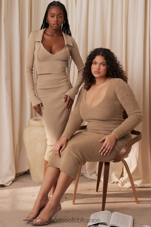 House of CB robe longue floue camel Lucille N888H312 vêtements