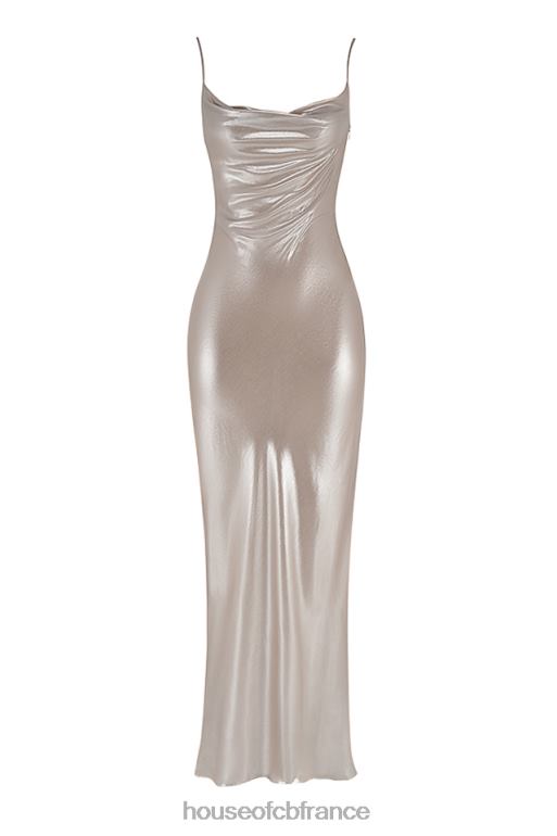 House of CB robe longue leia champagne scintillante à dos nu N888H375 vêtements