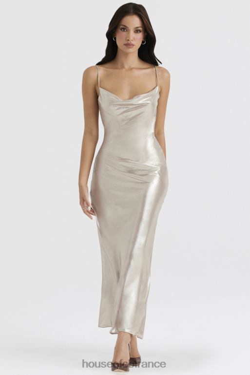 House of CB robe longue leia champagne scintillante à dos nu N888H375 vêtements