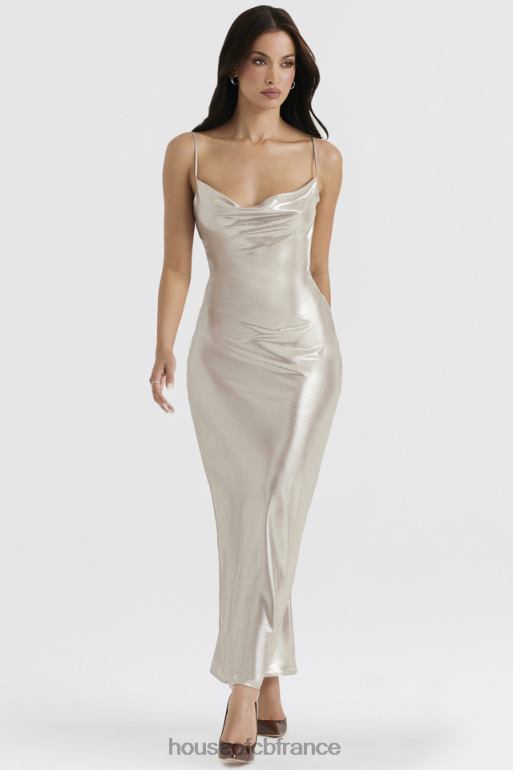 House of CB robe longue leia champagne scintillante à dos nu N888H375 vêtements