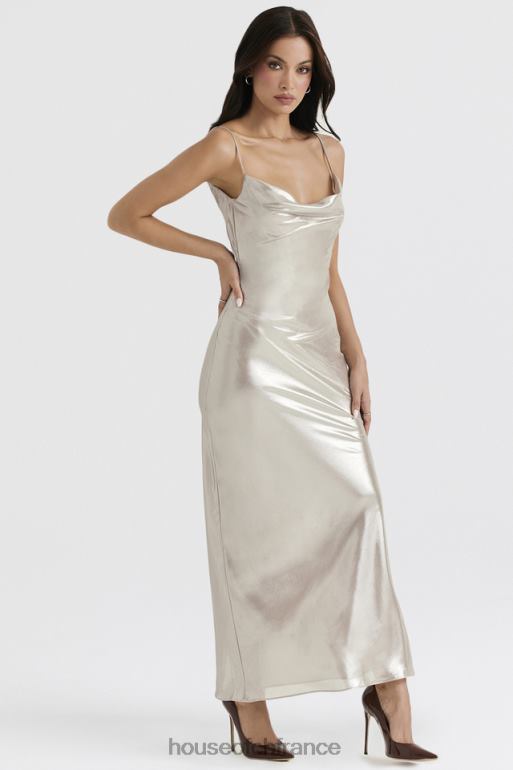 House of CB robe longue leia champagne scintillante à dos nu N888H375 vêtements