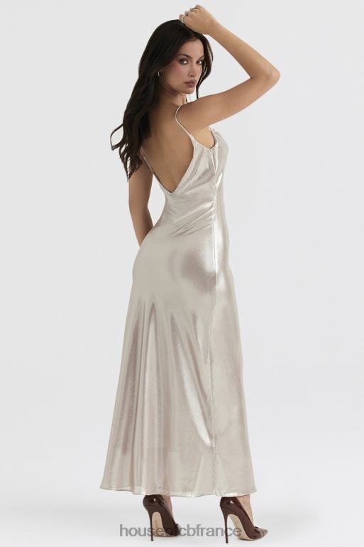 House of CB robe longue leia champagne scintillante à dos nu N888H375 vêtements