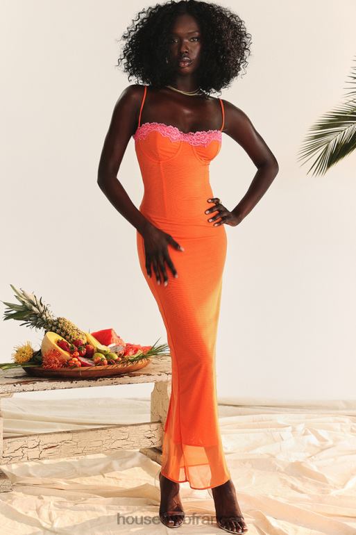 House of CB robe longue orange flamme aiza N888H192 vêtements