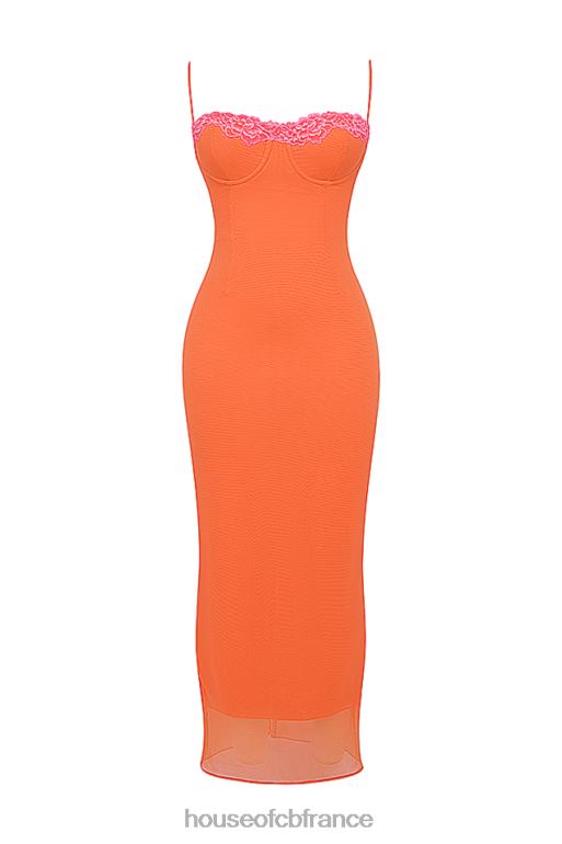 House of CB robe longue orange flamme aiza N888H192 vêtements