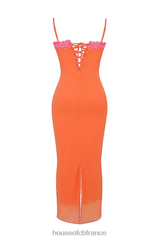House of CB robe longue orange flamme aiza N888H192 vêtements