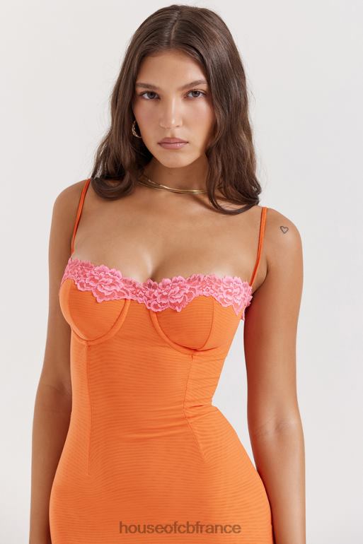 House of CB robe longue orange flamme aiza N888H192 vêtements