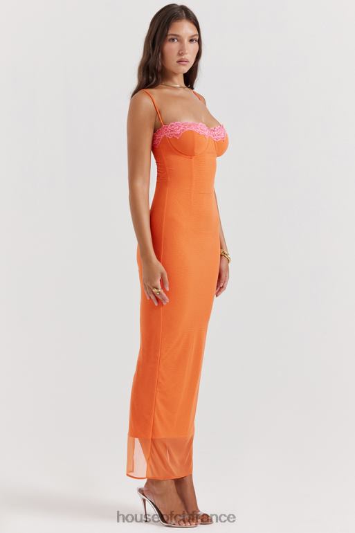 House of CB robe longue orange flamme aiza N888H192 vêtements