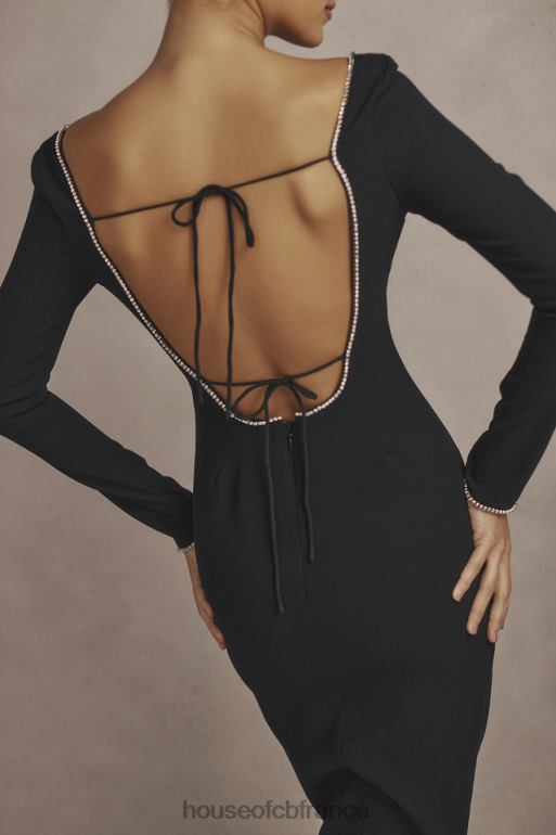 House of CB robe longue ornée de cristaux noirs Rosa N888H356 vêtements