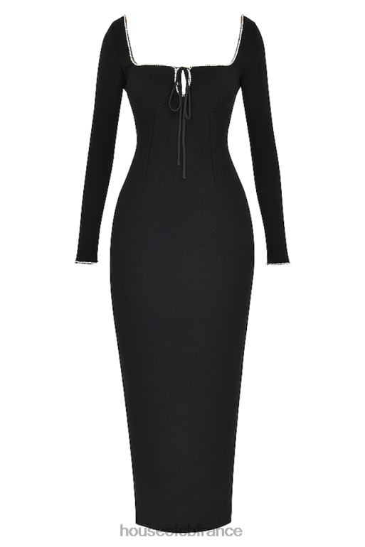 House of CB robe longue ornée de cristaux noirs Rosa N888H356 vêtements