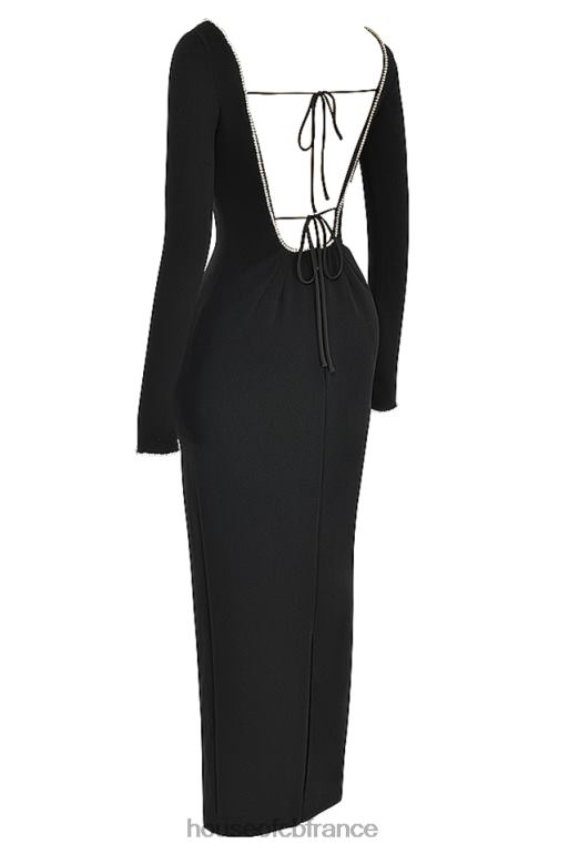 House of CB robe longue ornée de cristaux noirs Rosa N888H356 vêtements