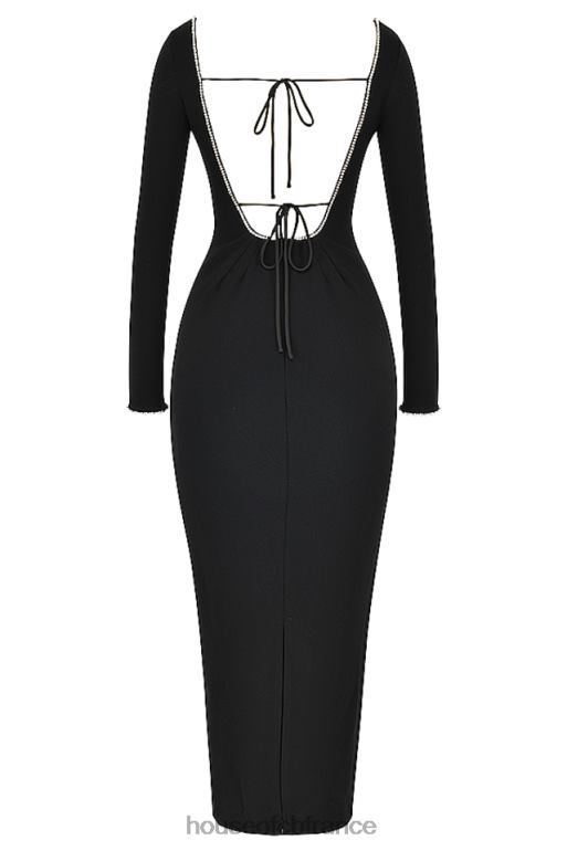 House of CB robe longue ornée de cristaux noirs Rosa N888H356 vêtements