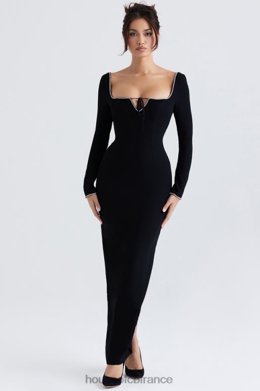 House of CB robe longue ornée de cristaux noirs Rosa N888H356 vêtements
