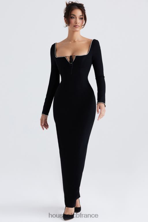 House of CB robe longue ornée de cristaux noirs Rosa N888H356 vêtements