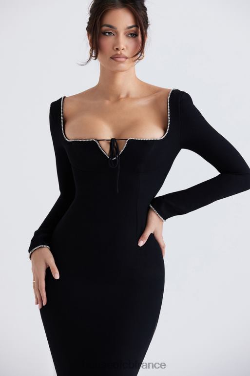 House of CB robe longue ornée de cristaux noirs Rosa N888H356 vêtements