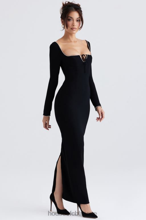 House of CB robe longue ornée de cristaux noirs Rosa N888H356 vêtements