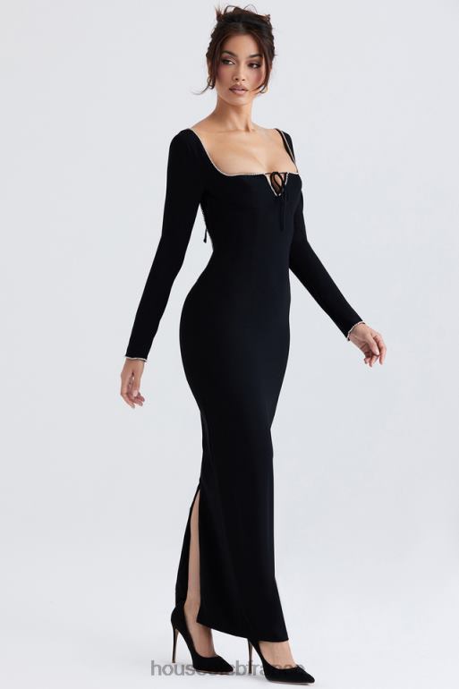 House of CB robe longue ornée de cristaux noirs Rosa N888H356 vêtements