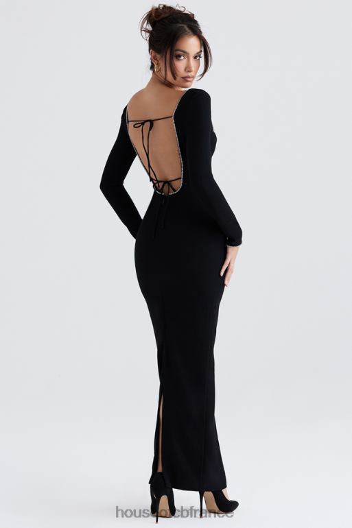 House of CB robe longue ornée de cristaux noirs Rosa N888H356 vêtements