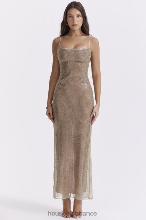 House of CB robe longue perlée alondra café au lait - édition limitée N888H220 vêtements
