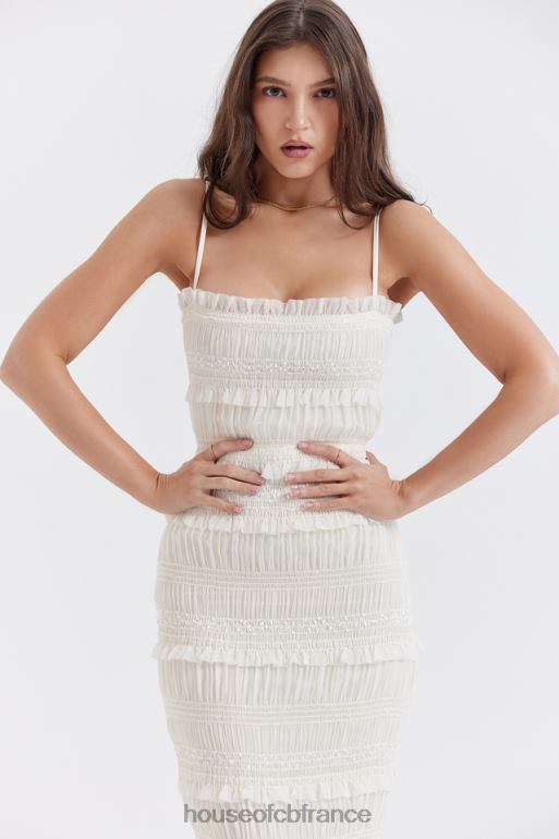 House of CB robe longue plissée à sequins ivoire solana N888H241 vêtements